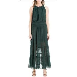 Max Studio London Forrest Green Lace Mock Neck Dress Size Large Wedding Guest